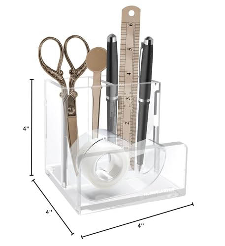 CLASSIC ACRYLIC Pen Organizer for Desk-A Modern Desk Accessory w/a Removable Divider is Great as a Pen & Makeup Brush Holder-This Chic Acrylic Storage Stand Makes a Great Gift for Home/Work Space