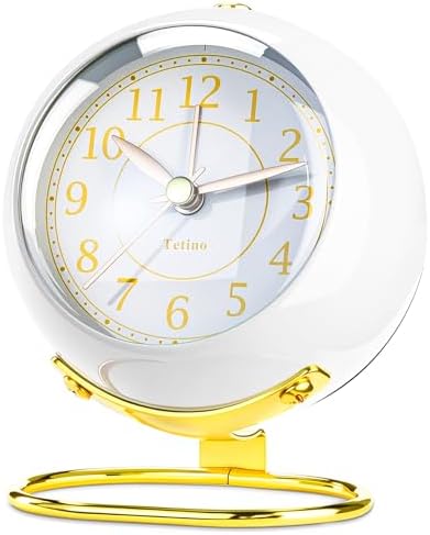 Analog Alarm Clocks,Retro Backlight Cute Simple design Small desk Clock With Night Light,Silent Non-Ticking,Battery Powered,For Kids,teens,Bedroom,travel,kitchen,Bedside Desk decor. (Bright White)
