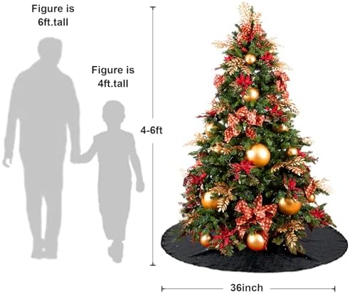 Poise3EHome Black Christmas Tree Skirt, 36 Inch Sequin Tree Skirt