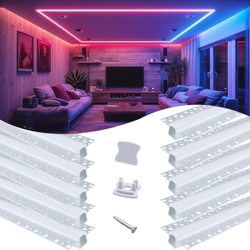 Muzata 10Pack 6.6ft/2M Plaster in LED Channel Trimless Recessed LED Strip Diffuser Channel Spotless Deeper Wider for Drywall Ceiling Wall U117 WW 2M - size: 10Pack*2M/6.6FT