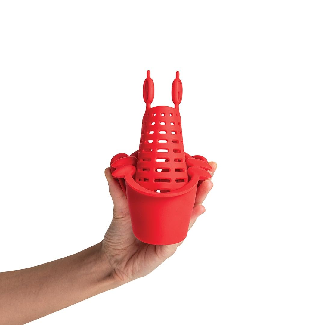 NEW Crabby Clip-On Strainer by OTOTO - Silicone and Stainless Steel Pasta Strainer, Funny Gifts, Cute Kitchen Accessories, Red Crab, Cool Kitchen Gadgets