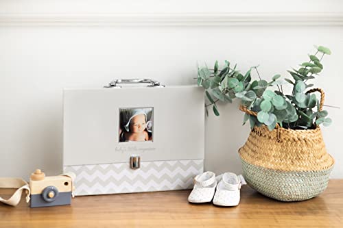 Pearhead Baby Briefcase and Document Organizer, All In One Expanding File Folder, Baby's Paperwork and Records, Newborn Keepsake and Memory Box with Labels, Baby Girl or Baby Boy Gift, Gray Chevron