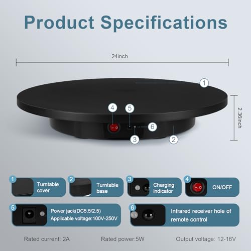 Motorized Rotating Display Stand, Angle Speed Adjustable Electric Rotating Turntable, 360 Degree 330 Lbs Load Auto Rotating Platform for Photography Big Size Products Display Video Show, Wired Black