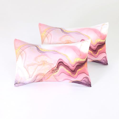 Pink Marble Sheets Set Twin for Girls Pink and Gold Marble Bedding Set Kids Aesthetic Bed Set with 1 Fitted Sheet 1 Flat Sheet and 1 Pillowcase - color: Marble Pink-a, size: Twin