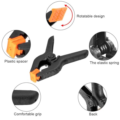 20 PCS 4.5" Heavy Duty Plastic Spring Clamps, Black Spring Clips for Backdrops, Craft Projects, Woodworking, Photography and Display Stands - size: 4.5in-20P