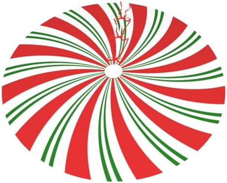 Red and White and Green Candy Cane Lollipop Sugar Swirl 36 Inch Christmas Tree Skirt Round Winter Snow Suitable for Christmas Xmas Halloween Holiday Party Decor Decoration Occasion