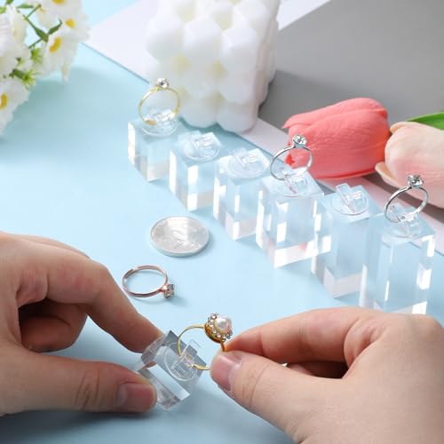 7 Pcs Clear Ring Holder, Crystal Acrylic Cube Ring Display Stand for Jewelry Showcase, Engagement Wedding Rings, Perfect for Store Countertop, Photography, and Gift Presentation - color: Cube