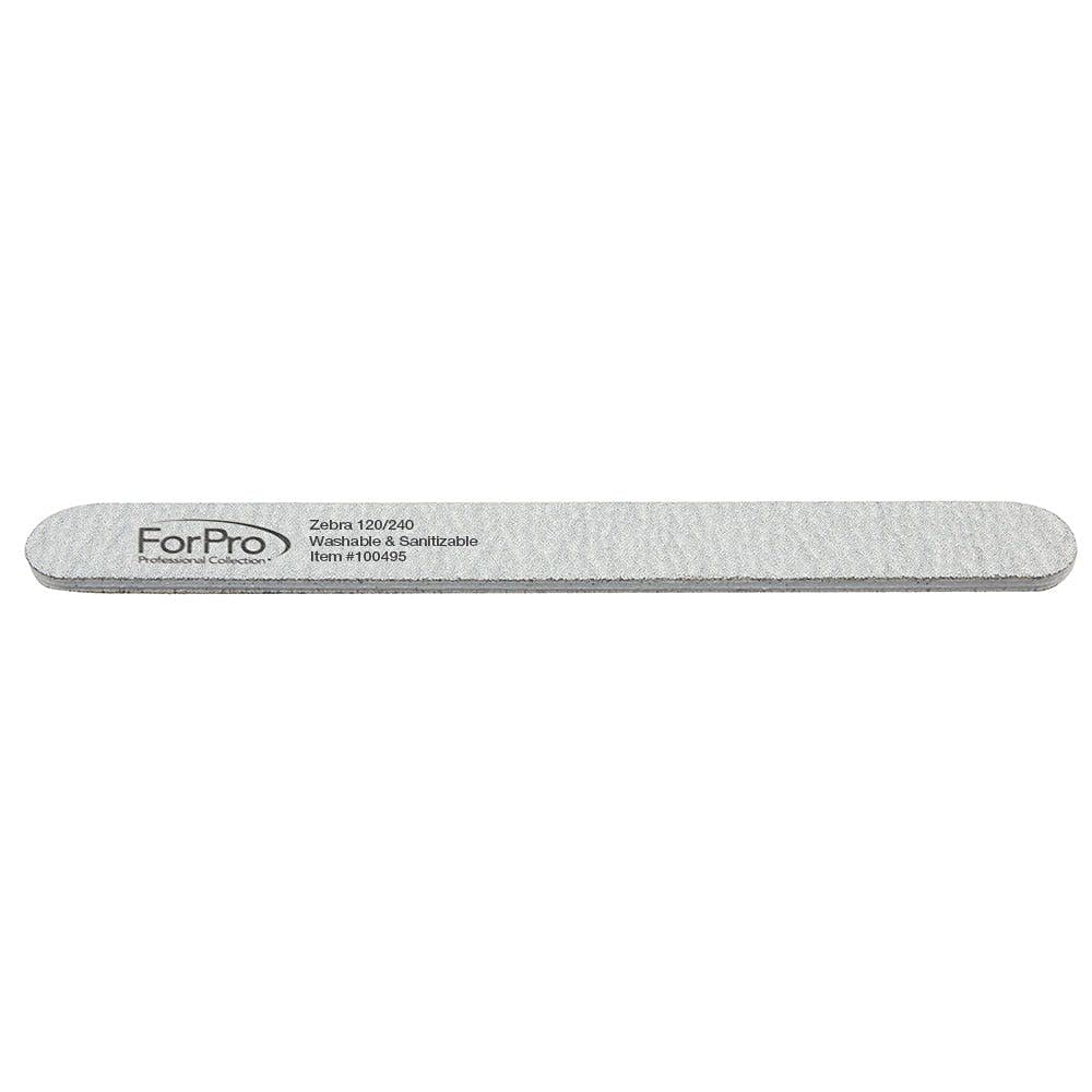 ForPro Zebra Foam Board, 120/240 Grit, Double-Sided Manicure Nail File, 7” L x .75” W 50-Count