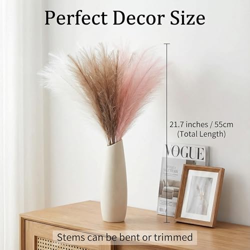 Pampas Grass Decor 30pcs 21.7 Inch, Faux Pampas Grass White Pink Brown Artificial Dried Flowers Fluffy No Shedding for Boho Wedding Home Bedroom Vase Filler - size: White Pink Brown