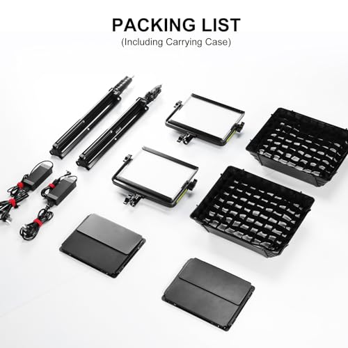 GVM RGB Photography Lighting Kits with 2 Softboxes, 880RS 60W Studio Lights with Bluetooth Control, 2 Packs Video Light with 18 Lighting Scenes, led Panel Lights for Video Recording, 8330lux/0.5M - size: 2 Packs with Softbox
