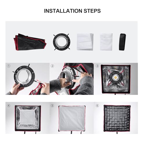 GVM Portable Square Softbox 40 * 40cm with Grid Diffuser Fast-Setup Bowens Mount Softbox Compact Photography Lighting Softbox for Photography Shooting Continuous Light Monolight Strobe Flash - size: 4040H