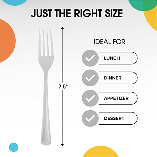 Party Solids White Plastic Forks 200 Pieces White Forks Disposable Utensils Heavy Duty Plastic Cutlery Set Disposable Cutlery Sets Flatware Sets Silverware Set Party Supplies & Party Tableware - color: White