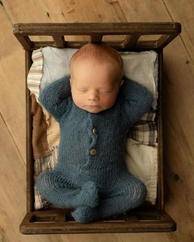 Newborn Photography Props Bed Prop Brown – Rustic Mini Wooden Bed for Baby Photography, Infant Photoshoot Posing Prop for Newborn Sessions - size: Mini Bed Brown