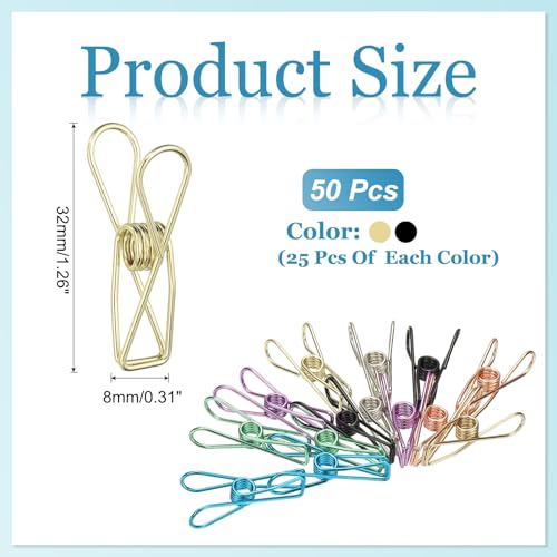 PATIKIL 50Pcs Paper Office Binder Clips, 1.26" Small Metal Wire Hollow Out Paper Clamps Long Tail Binder Clips for Photo Clothes Hanging Office Home Kitchen Food Package, Black/Gold - color: Black/Gold