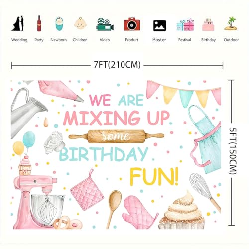 Baking Dessert Cooking Backdrop Kitchen Theme Cooking Birthday Party Decor Background Baby Shower Girls Boys Portrait Cake Table Decor Photoshoot Studio Props (7X5FT) - size: 7X5FT