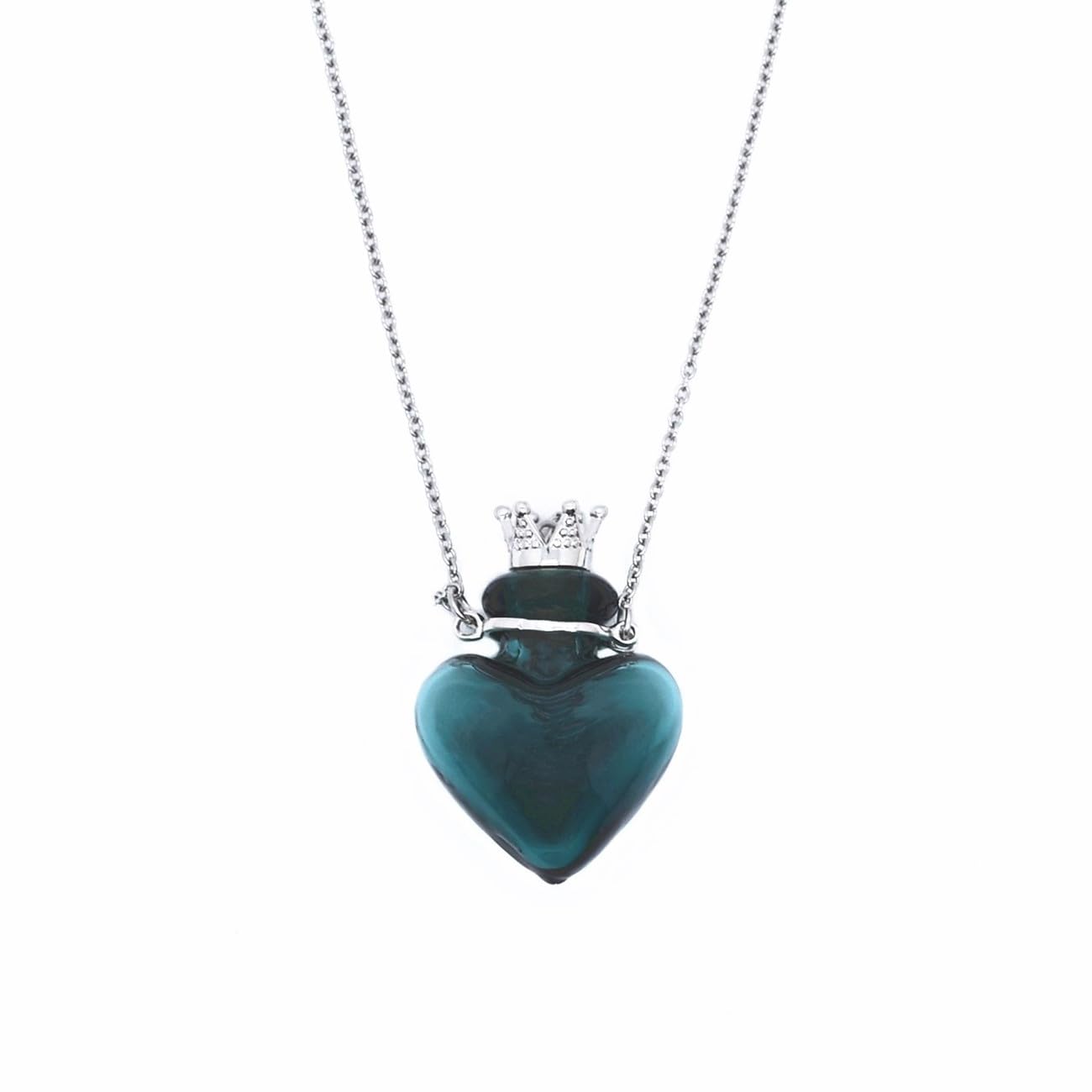 Glaze Glass Heart-Shaped Refillable Essential Oil Necklace Pendant - Aromatherapy Perfume Diffuser Pendant with Stainless Steel Chain (Blackish Green)