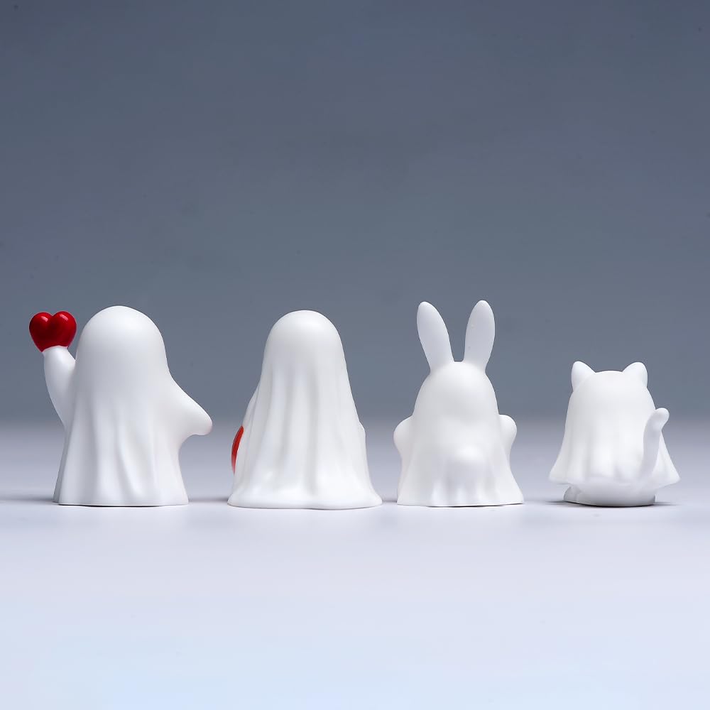 jaming 4PCS Ghost Halloween Desk Decor Mini Figurines,Adorably Spooky Pumpkin Ghosts Home Tabletop Shelf Decorations,Display Statues Party Favors Gift