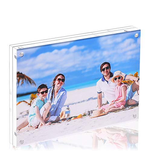 Acrylic 8 X 10 Photo Frame Clear Floating Double Sided Magnetic Picture Certificate Document Magnetic Photo Frame for Tabletop Display with Frame Stand and Gift Box (Free Soft Microfiber) - size: 8x10"-1