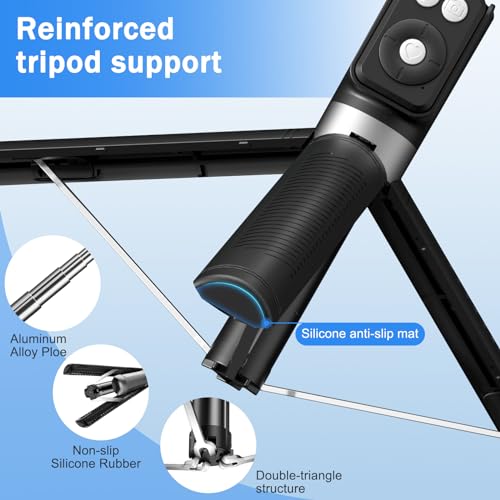 Selfie Stick Tripod with Fill Light, Phone Selfie Stick,Durable Stainless Steel Design,Bluetooth Remote Control,and Stable Three-Legged Support for Live Broadcasts,Video Shooting (Black) - color: Black