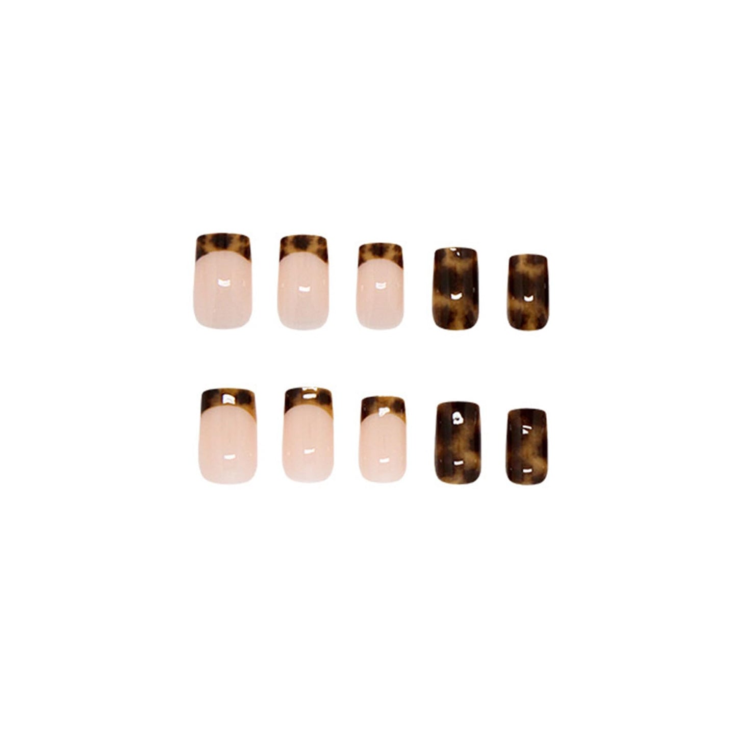 SINHOT Press on Nails - Short Square Fake Nails, Glossy Finish, Fall French Tip & Autumn Tortoise, DIY Artificial False Nail Art - 24 Pcs Nail Kit with Glue