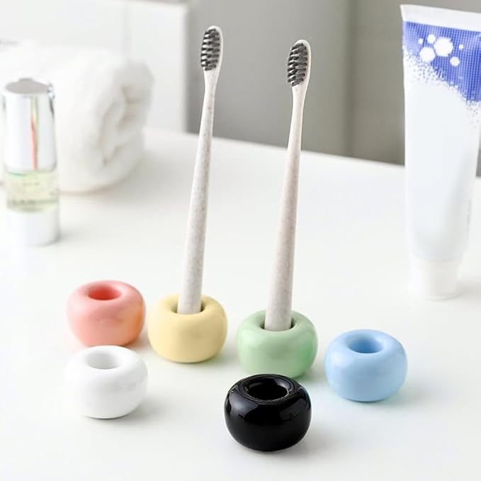 Mini Ceramics Toothbrush Holder Stand for Bathroom Vanity Countertop, Handmade Couple Toothbrush Head Holder, Shaver Holder and Office Pen Holder, Pink&Blue, Pack of 2