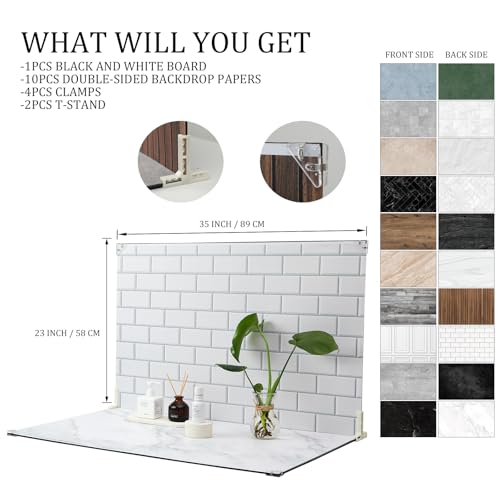 Photo Backdrop Board, 10Pcs 20Patterns Product Photography Backdrops for Food, Background Table Top Small Shooting Kit (XL Size 23x35in), MDAOCRY