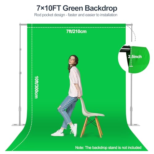 Green Screen Backdrop, 7×10FT Photography Chromakey Greenscreen Background Sheet for Zoom Meeting, Polyester Fabric Cloth Curtain for Photo Video Studio, Party, Live Streaming, Photoshoot - size: 7x10ft