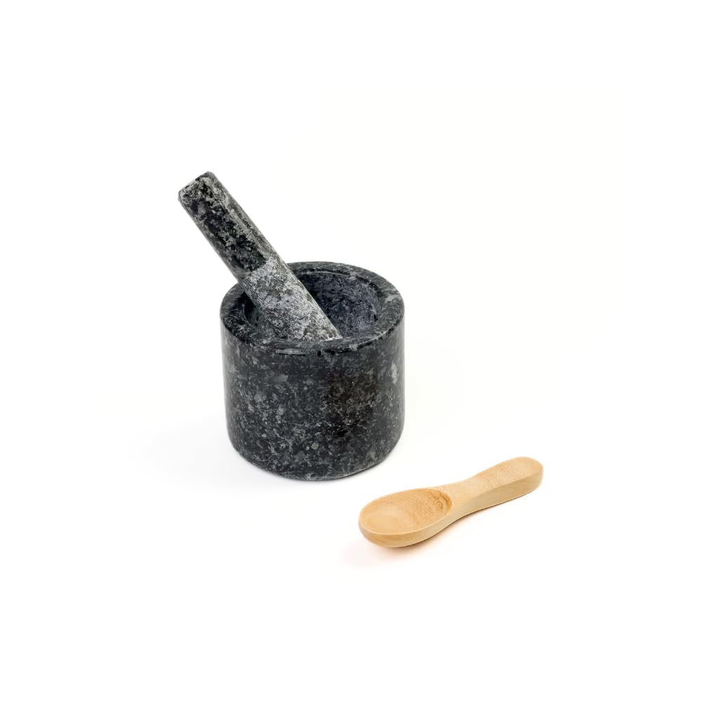 Dakorn 2" Tiny Mortar and Pestle Set with Wooden Spoon, 2 Inch, Small, Compact, Mini, Grinding and Crushing Tiny Amounts of Herbs, Spices, 100% Granite with Unpolished Inside, Creative Gift, Giftable