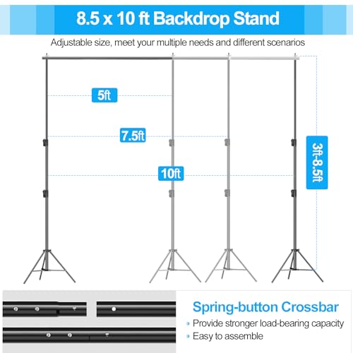 EMART Heavy Duty Backdrop Stand, 8.5 x 10ft Adjustable Photo Background Support System Kit with Carry Bag for Photography - size: 8.5x10ft
