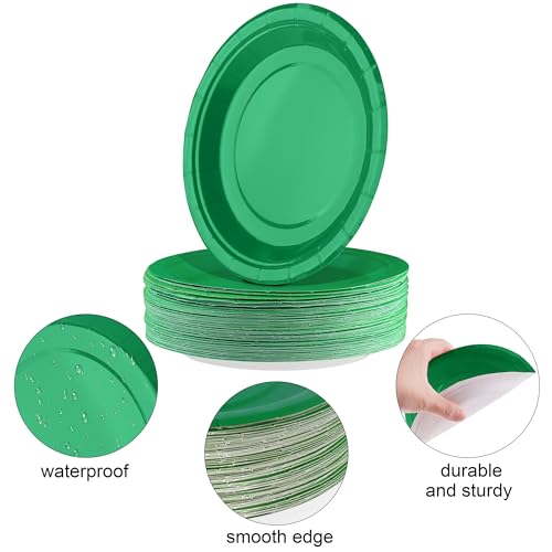 Breroa 72 Green Paper Plates - 7 Inch Bulk, Heavy Duty, Solid Color, Round Dessert Plates for Parties & Weddings - color: Green