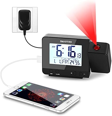 SMARTRO Digital Projection Alarm Clock for Bedrooms with Indoor Thermometer