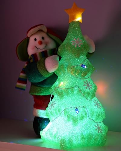 Pre-Lit Snowman Christmas Tree Decoration with Colour Changing LED Light - 35 cm, Multi-Colour