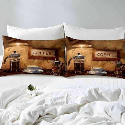 Feelyou Coffee Bed Sheets Set King Size Coffee Theme Bedding Set for Kids Boys Girls Coffee Drink Cup Sheets with Deep Pocket Fitted Sheet Enjoyable Bedding Set - color: Auburn, size: King