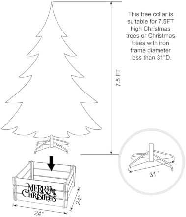 Glitzhome Christmas Tree Collar, 24" L Red Merry Christmas Farmhouse Wooden Crate Xmas Tree Collars Tree Base Cover, Christmas Tree Collar for 7.5ft Tree