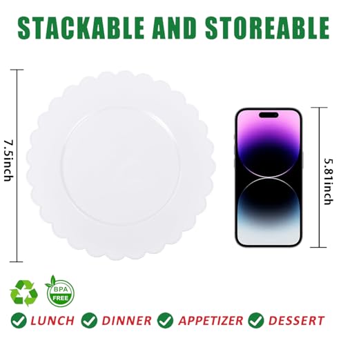 SUT 72Pcs 7.5" White Plastic Plates, Heavy Duty Disposable Plates for Weddings, Parties, Events, Fancy Dessert & Appetizer Plates | Shatterproof Bulk Party Supplies (72 Count) - color: White, size: 7.5 Inch