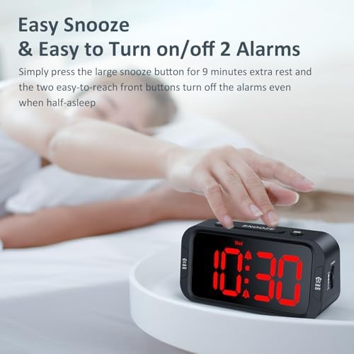 Odokee Digital Dual Alarm Clock for Bedroom with 0-100% Dimmable Display | Easy to Set Alarm Clock with Weekday/Weekend Mode - Loud Alarm for Heavy Sleepers with 5 Sounds Adjustable Volume - Red