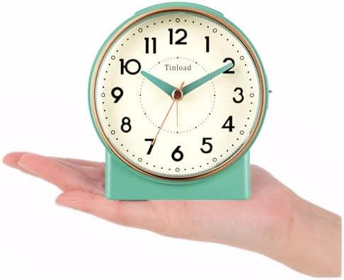 Tinload 4.3" Retro Analog Alarm Clock, Vintage Decor, No Ticking Silent, Easy to Set, Gradual Rise Alarm, On/Off Switch on Side, Gentle Wake, Snooze, Lighted on Demand, Battery Operated, Retro Green