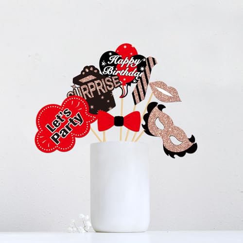 Happy Birthday Photo Booth Props, Women Girls Birthday Photoshoot Funny Bday Party Photography Props Favor Centerpiece Sticks Decorations 40 PCS