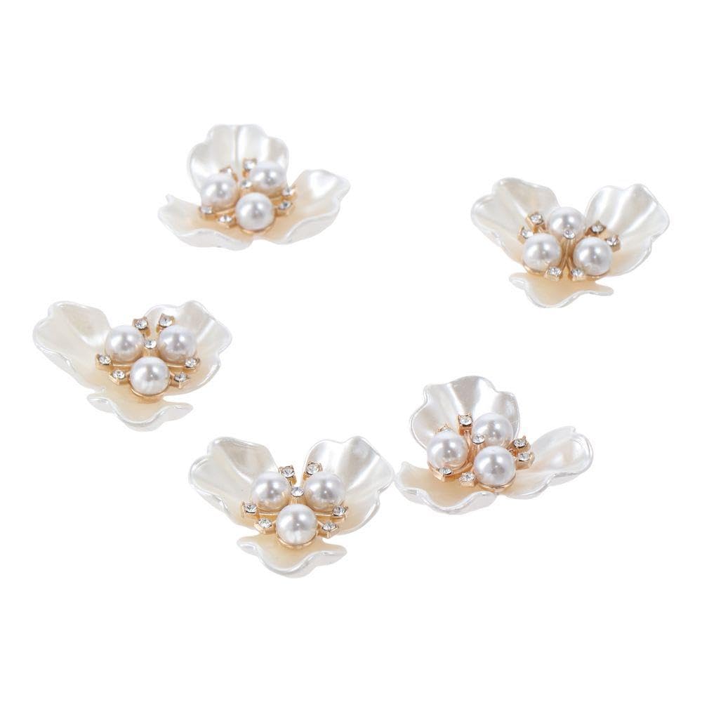 diyhub 30Pcs Rhinestone Pearl Embellishments Faux Pearl Flower Buttons Flatback Beads for Jewelry Making