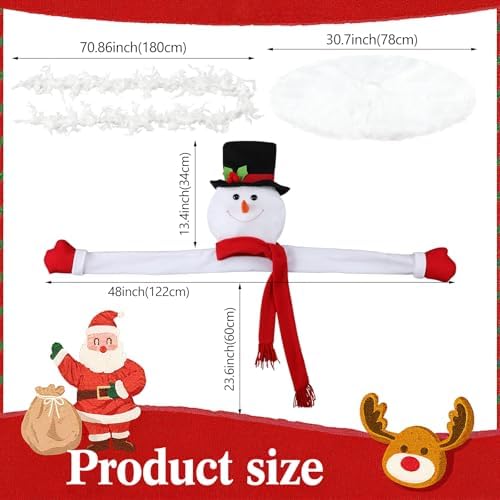 Hoolerry 3 Pcs Christmas Decoration Set Include Snowman Tree Topper White Christmas Tree Skirt and Feather Ribbon Garland Trim for Winter Wonderland Party Indoor and Outdoor Decorations