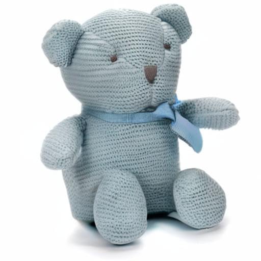 FLUFFYFUN 100% Organic Cotton Blue Teddy Bear Plush, 6.5" Baby Stuffed Animal for Newborn