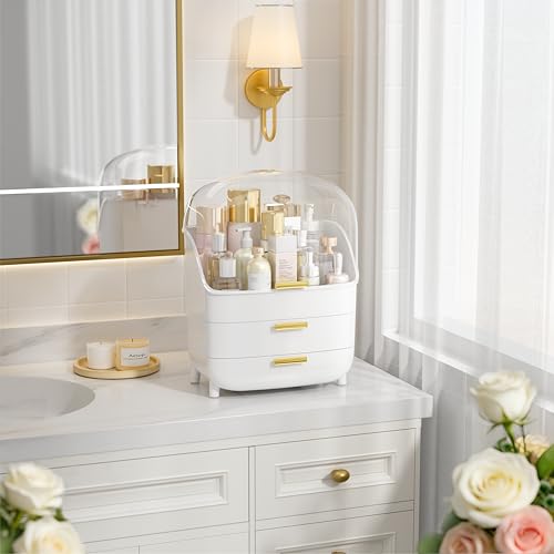Vtopmart 3-Tier Skincare Makeup Organizer with Drawers and Lid for Vanity and Bathroom Countertop, Large Cosmetic Storage Box Case for Dresser, with Non-Slip Base - style: with Lids