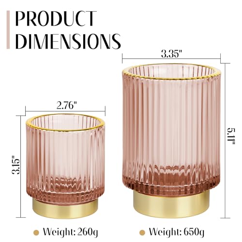 Makeup Brush holder Organizer, Crystal Glass Toothbrush Holders, Striped Make Up Brush Holder for Vanity, Pen Holder for Desk, Vase -Pink (S+L) - color: Pink