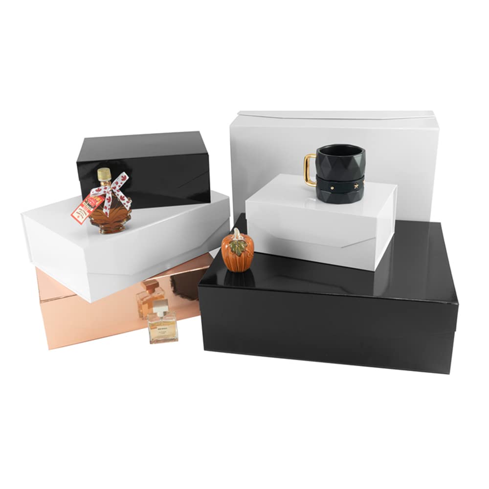 PACKGILO 1 Pcs Black Extra Large Gift Box with Lid, 16.5 x 13 x 5.3 Inches, Hard Magnetic Giant Gift Boxes for Presents Clothes Robe Wedding Dress Sweater,Reusable Foldable Bridesmaid Proposal Box