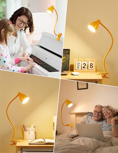 BOHON Clip on Light, 10W 38 LED Desk Lamp with Clamp, 5 Color 10 Brightness Auto Off Timer, Flexible Neck Clip Lamp, Desk Lights for Office Home Bed Bedside Reading, Bright Yellow - color: Bright Yellow