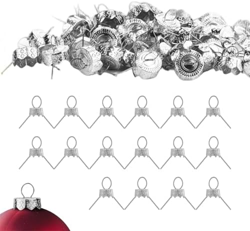 Ornament Caps 100Pcs Secure Metal Christmas Ornament Hooks Replacement Hangers for Christmas Tree, Porcelain, Ceramic or Glass Decoration, 20mm, Silver