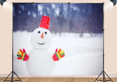 6X4ft Fabric Cute Snowman Winter Snow Backdrop Cheerful Holiday Scene Background Christmas Birthday Party Decorations Kids Photo Studio Props Wall Decor Living Room Bedroom Tapestry - size: 6X4ft
