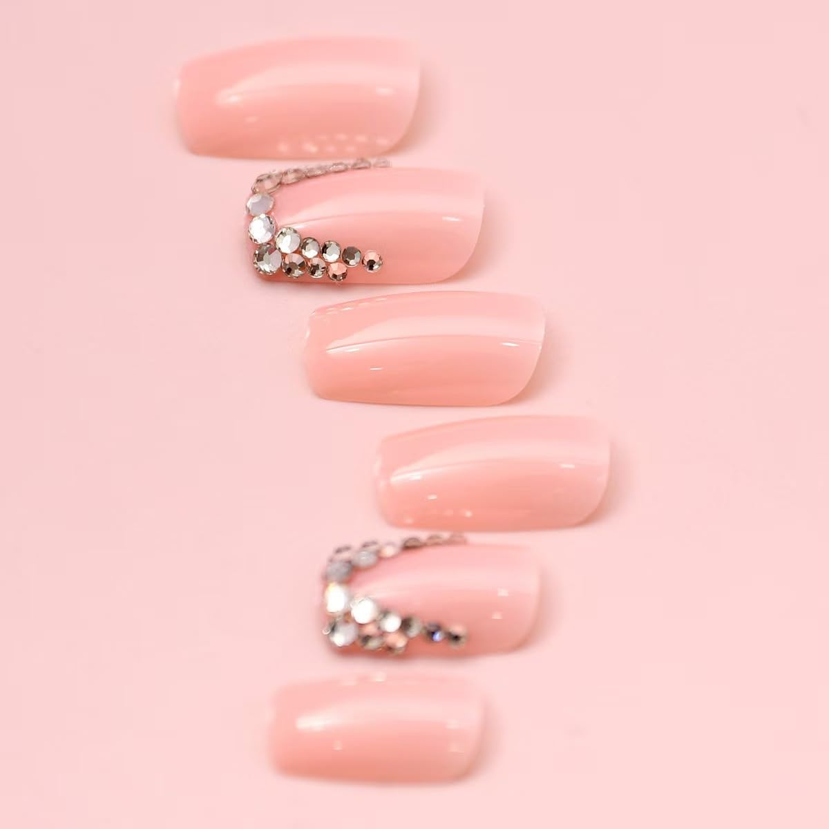 Square press on Nails Medium French Tip Fake Nails with Rhinestone Design Full Cover Sparkling Stick on False Nails for Women 24 Pcs