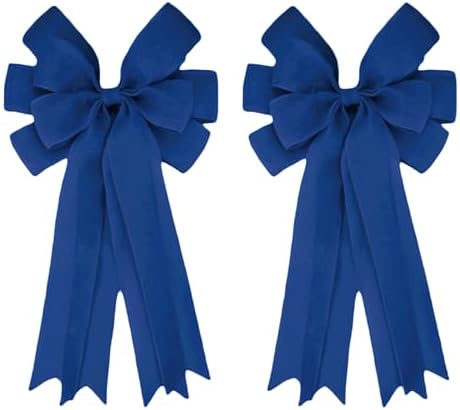 Meseey Double Pack 20X10 Inch Oversized Navy Burlap Bows Farmhouse Christmas Tree Topper & All-Weather Wreaths Decor, Heavy Duty Gift Wrapping Accents for Front Door/Cabinet (Navy)