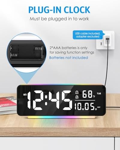 AMIR Digital Alarm Clock, 6.5" Large Display Bedside Clock, Plug-in Clock